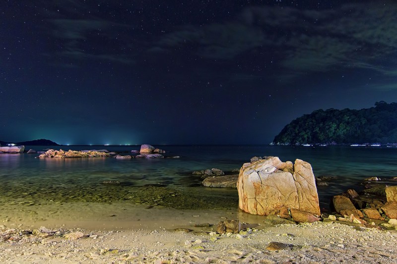 Long exposure nightscape from Perhentian Island with soft focus subject
