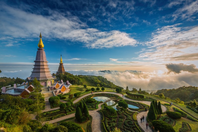 Landscape of two pagoda on the top of Inthanon mountain