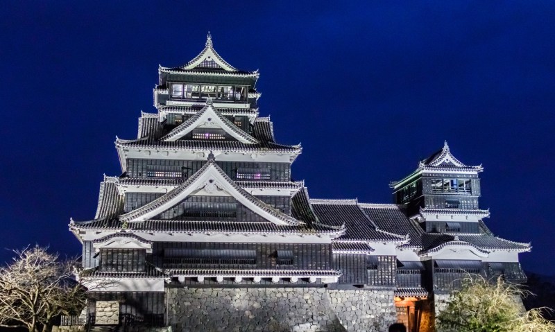 Kumamoto Castle At Night In Kumamoto, Northern Kyushu, Japan.